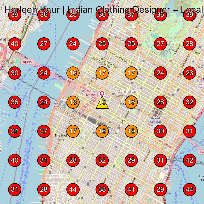 Harleen Kaur | Indian Clothing Designer GeoGrid visibility map for Clothing Store in New York